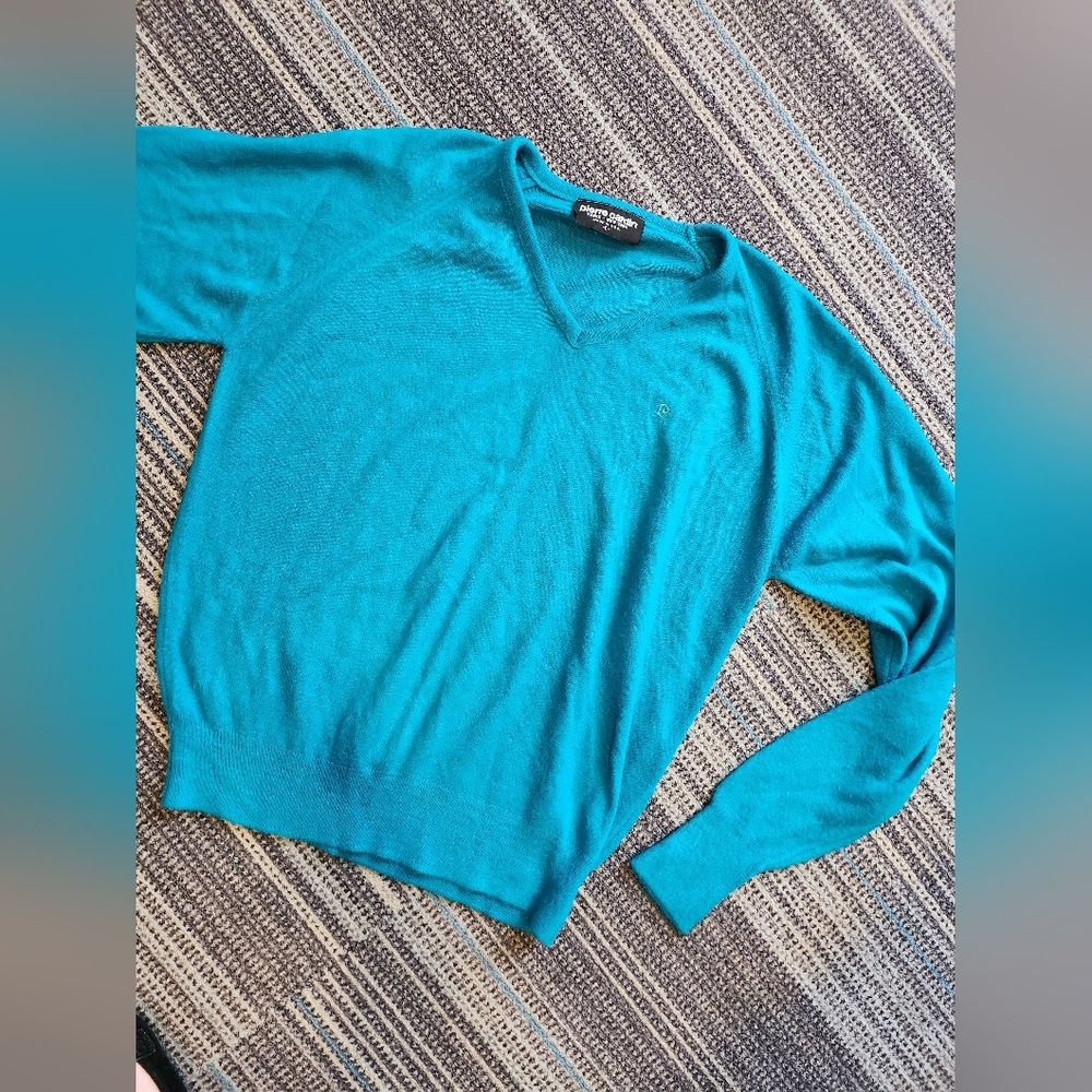 Vintage Pierre Cardin Teal Soft V Neck Pullover Sweater